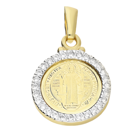 Medalik złoty Benedyktyński z cyrkoniami DJ444 próba 585