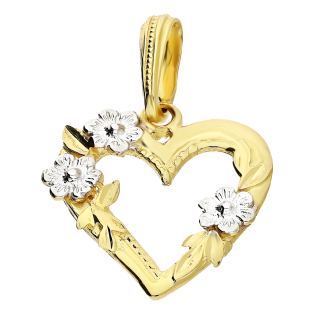 Serduszko złote ramka z kwiatkami DJ449 próba 585