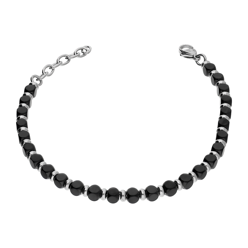 Bransoleta męska z czarnymi kulkami EX BRX1974N BLACK