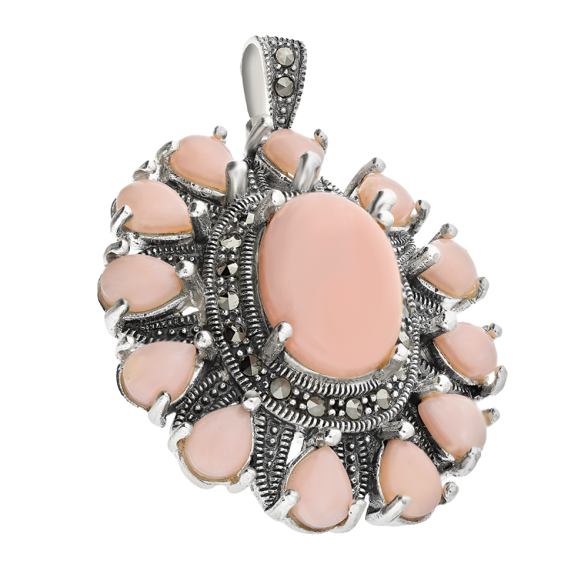 Zawieszka srebrna markiza z markazytami i masą perłową HS1840 j.róż próba 925