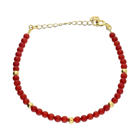 Bransoleta pozłacana z czerwonymi kulkami A JZ029 czerwony próba 925