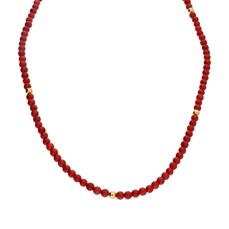 Pozłacany Naszyjnik Srebrny z Czerwonymi Kulami pr. 925 - JubilerSezam.pl