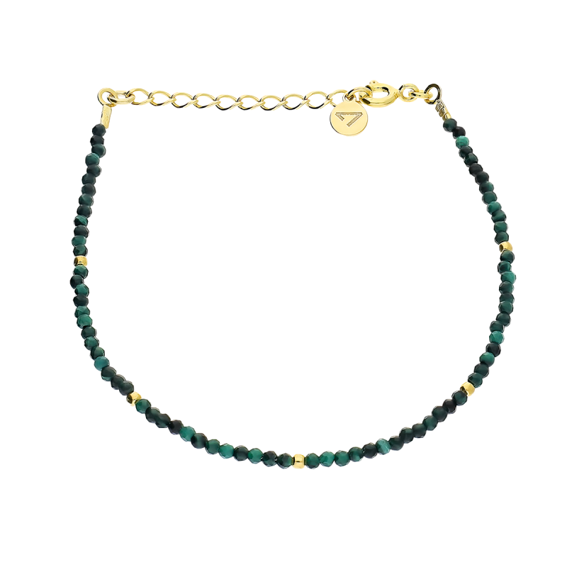 Pozłacana Bransoletka Malachit Kulki Srebro 925 - JubilerSezam.pl