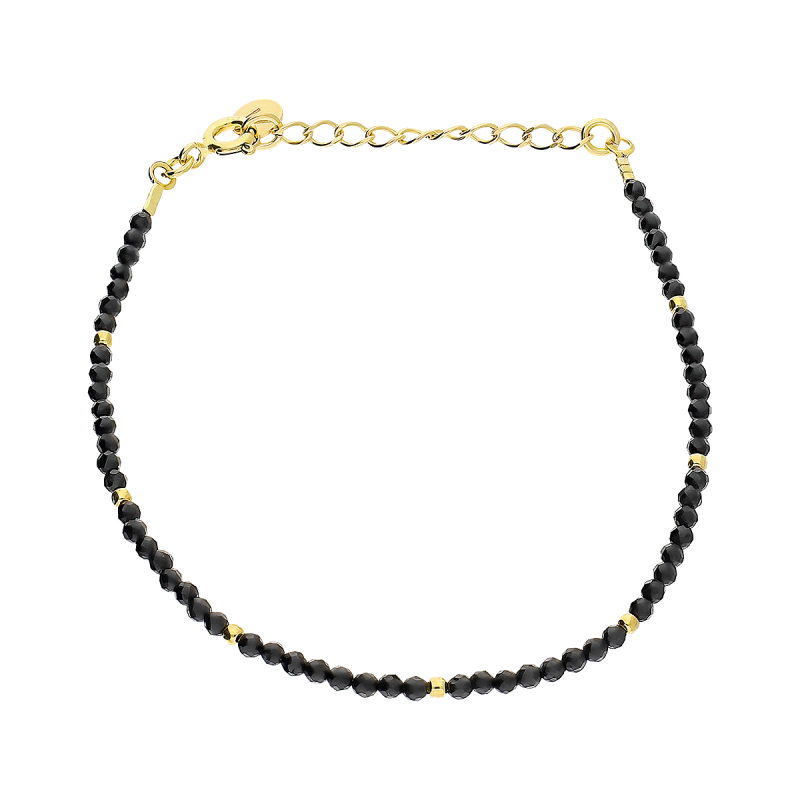 Naszyjnik pozłacany spinel czarny i żółte kulki JZ085 spinel próba 925