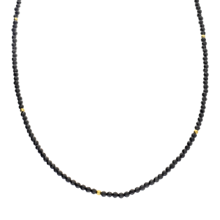Naszyjnik pozłacany spinel czarny i żółte kulki JZ085 spinel próba 925