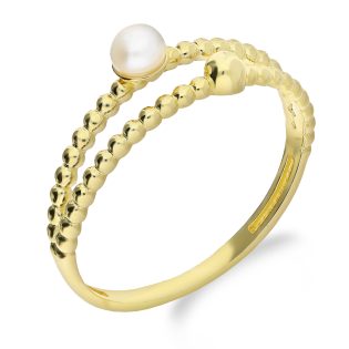Pierścionek złoty z białą perłą i kulką na szynie bead MZ T23-R-747-PRL próba 375