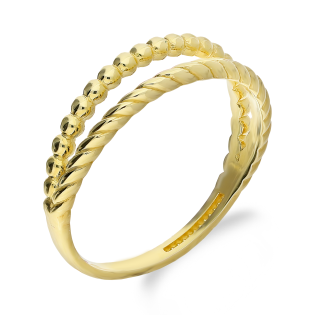 Pierścionek złoty sznur i kulki bead na podwójnej szynie MZ T23-R-750 próba 375