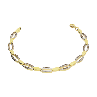 Bransoleta złota gładkie owale i owale z białymi cyrkoniami OL FZB087 próba 585