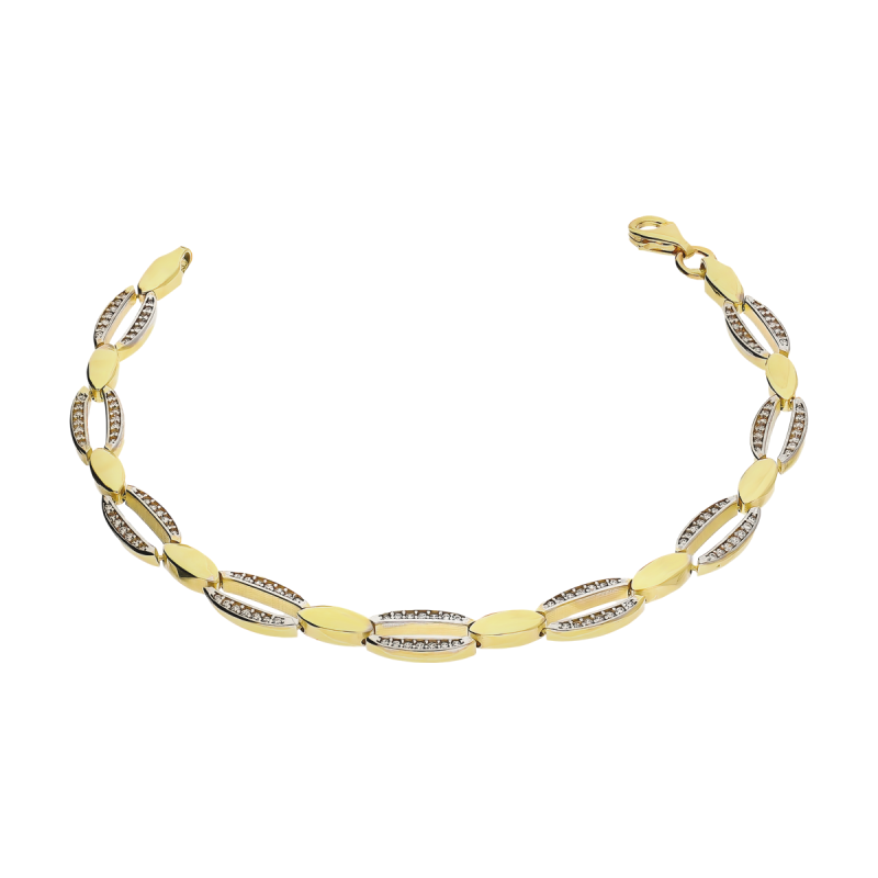 Bransoleta złota gładkie owale i owale z białymi cyrkoniami OL FZB087 próba 585