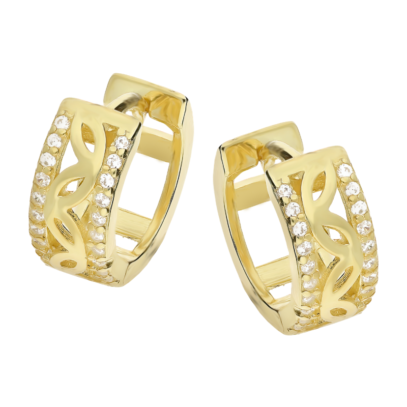 Kolczyki pozłacane kółka z listkami i cyrkoniami/zatrzask OL OKP518 GOLD próba 925