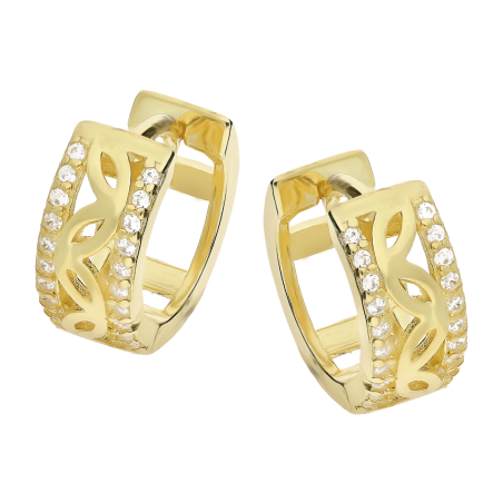 Kolczyki pozłacane kółka z listkami i cyrkoniami/zatrzask OL OKP518 GOLD próba 925