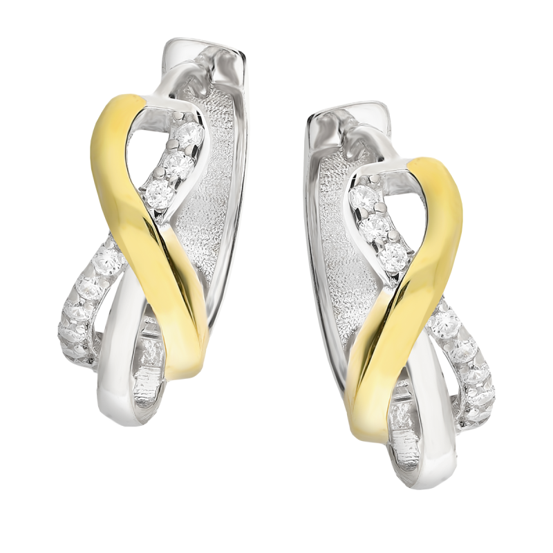 Kolczyki srebrne kółka z infinity i białe cyrkonie/zatrzask OL OKP851 2kol próba 925