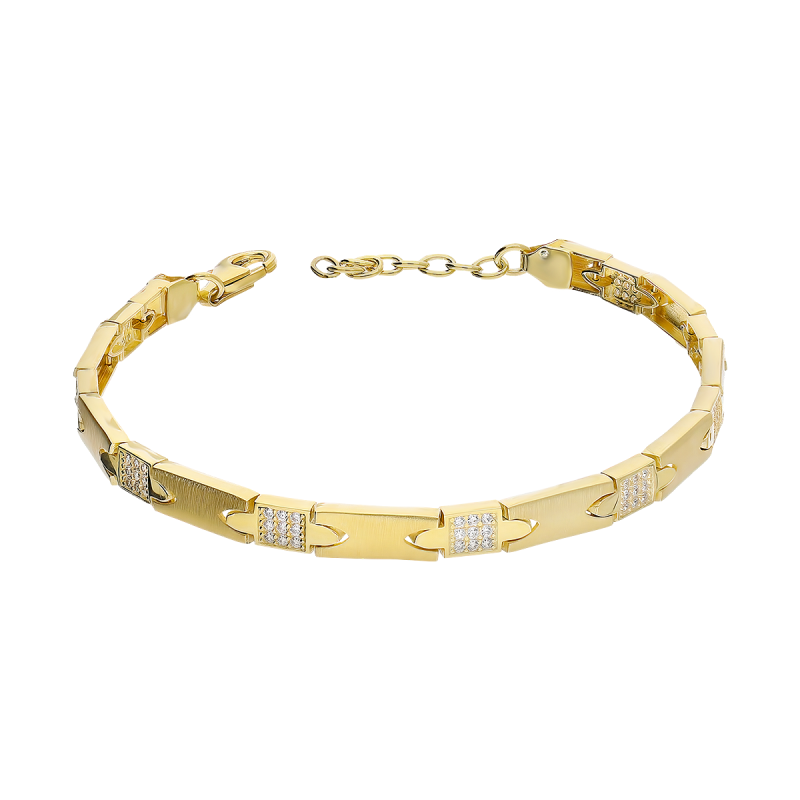 Bransoleta pozłacana matowe prostokąty i kwadraty z cyrkoniami OL RTB114 GOLD próba 925