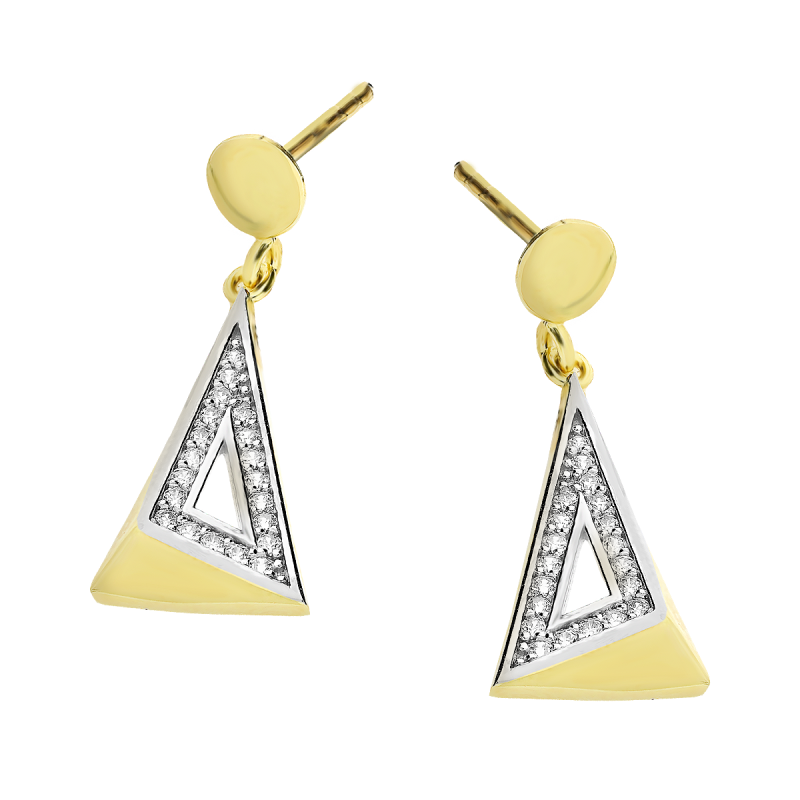 Kolczyki złote trójkąt z białymi cyrkoniami/sztyft OL UCLU-E124 próba 375