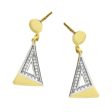 Kolczyki złote trójkąt z białymi cyrkoniami/sztyft OL UCLU-E124 próba 375