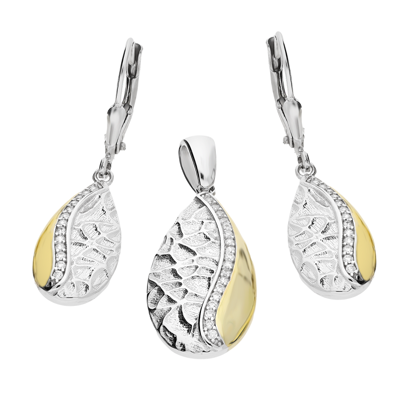 Komplet srebrny kolczyki i zawieszka tłoczona kropla z cyrkoniami OL ZS-EP487 próba 925