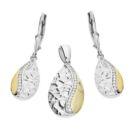 Komplet srebrny kolczyki i zawieszka tłoczona kropla z cyrkoniami OL ZS-EP487 próba 925