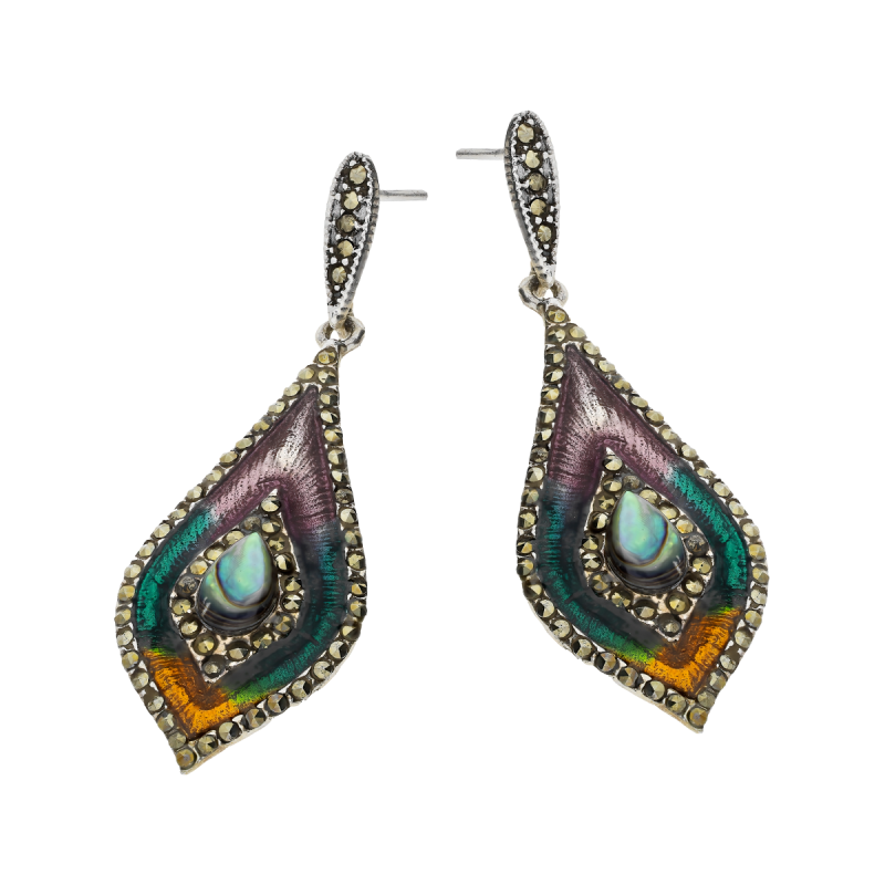 Kolczyki srebrne kropla z kolorowym witrażem/sztyft SR 413 próba 925