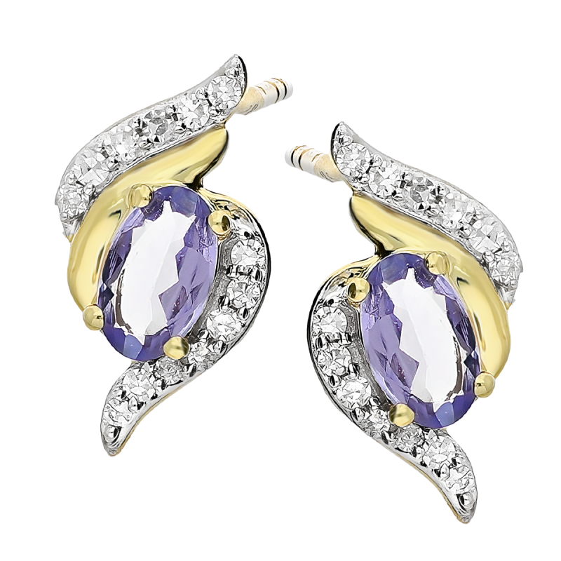 Kolczyki złote z tanzanitem i białymi diamentami/sztyft TK 6480-7744 TAN  owal próba 375