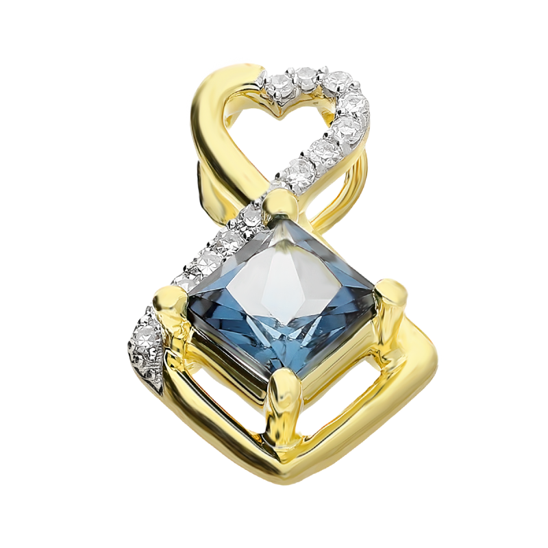 Zawieszka złota kwadratowy topaz london i diamenty  TK 7742-6478 LBT square+heart próba 375