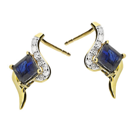 Kolczyki złote kwadrat z szafirem i białymi diamentami/sztyft TK 7745-6481 SAP square próba 375