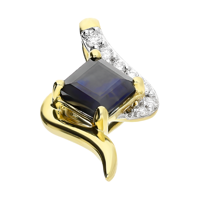 Zawieszka złota kwadrat z szafirem i białymi diamentami TK 7745-6481 SAP square próba 375