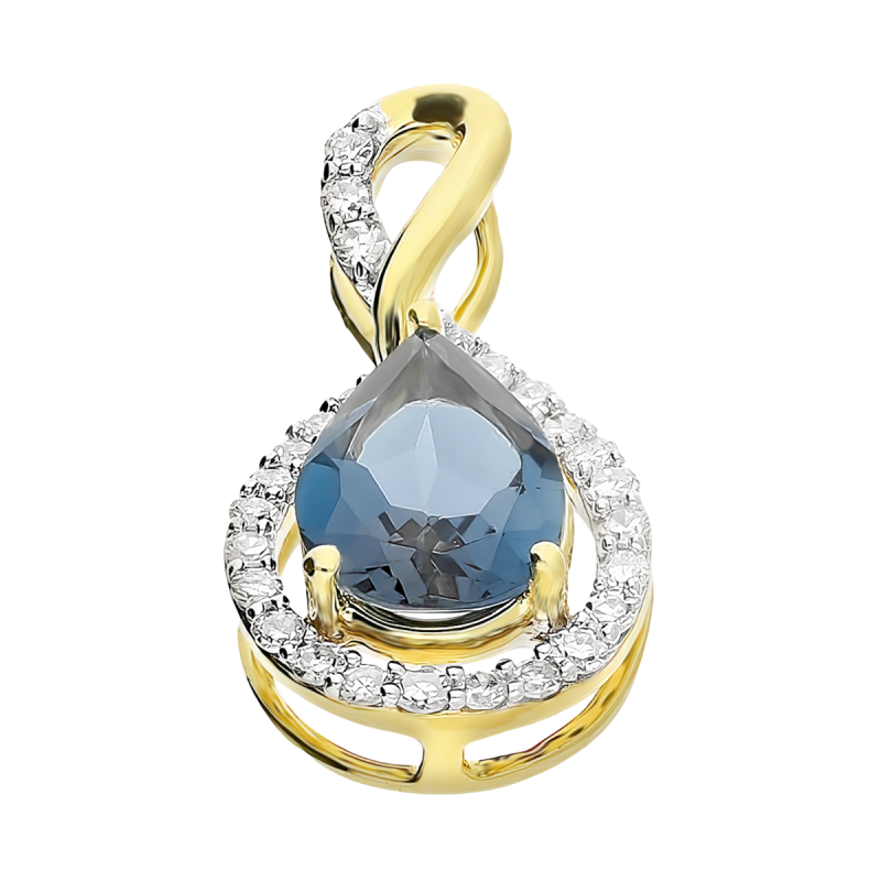 Zawieszka złota kropla z topazem london i diamentami TK 7746-6482 LBT kropla Markiza próba 375