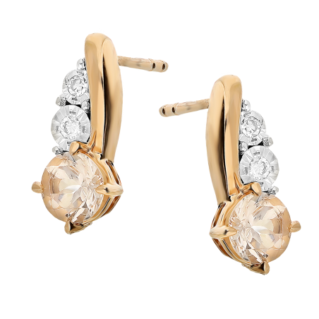 Kolczyki złote z morganitem i białymi diamentami/sztyft TK 20188-6473 MOR round Magic próba 375