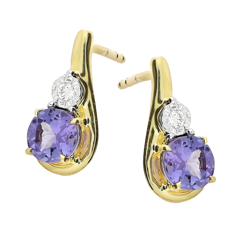 Kolczyki złote tanzanit i biały diament/sztyft TK 20189-6474-7738 TAN round Mgic próba 375