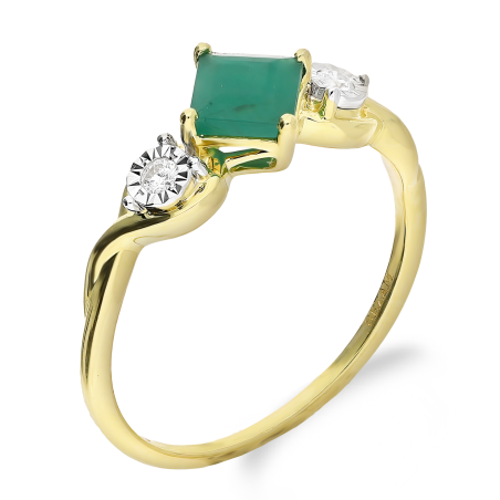 Pierścionek zaręczynowy kwadratowy szmaragd i białe diamenty TK 20190-6475-7739 EM square Magic próba 375