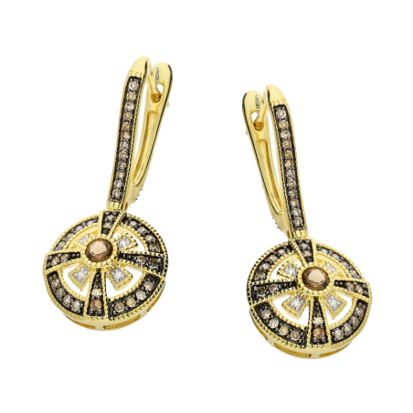 Kolczyki złote kwarc dymny i szampańskie diamenty/ang.zap. TK 21180-6641-7854 CHSQ round próba 585