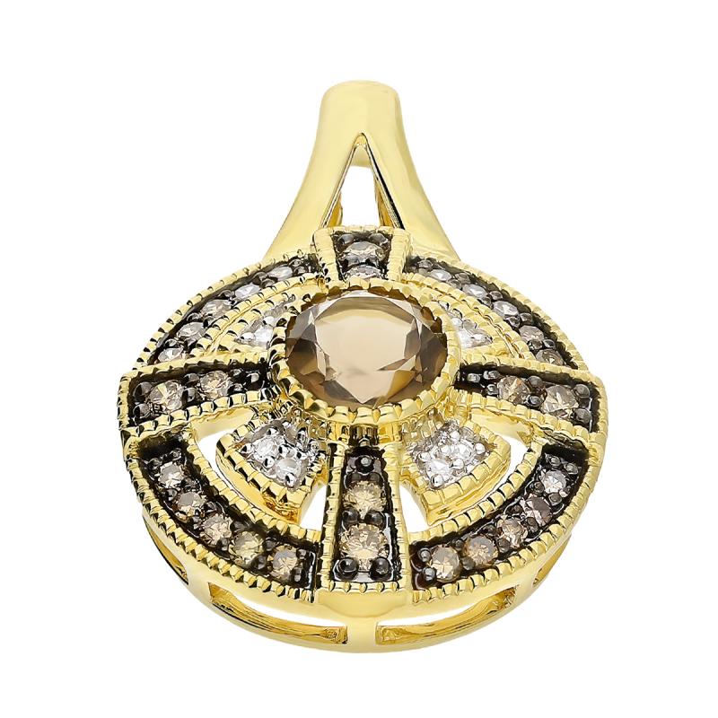Zawieszka złota kwarc dymny i szampańskie diamenty TK 21180-6641-7854 CHSQ round próba 585