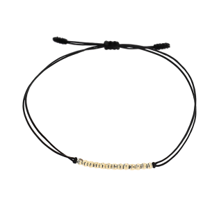 Bransoleta złota z grawerowanymi kulkami/czarny sznurek VJ 46-kulki dis próba 585