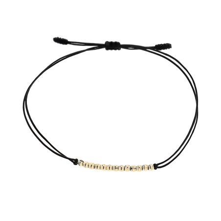 Bransoleta złota z grawerowanymi kulkami/czarny sznurek VJ 46-kulki dis próba 585