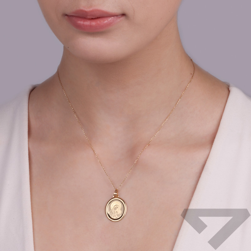 Medalik złoty Matka Boska z Dzieciątkiem w owalu OS 32-0504-18 laser próba 585