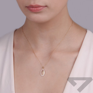 Medalik złoty Matka Boska Modląca w owalu z cyrkoniami, próba 585