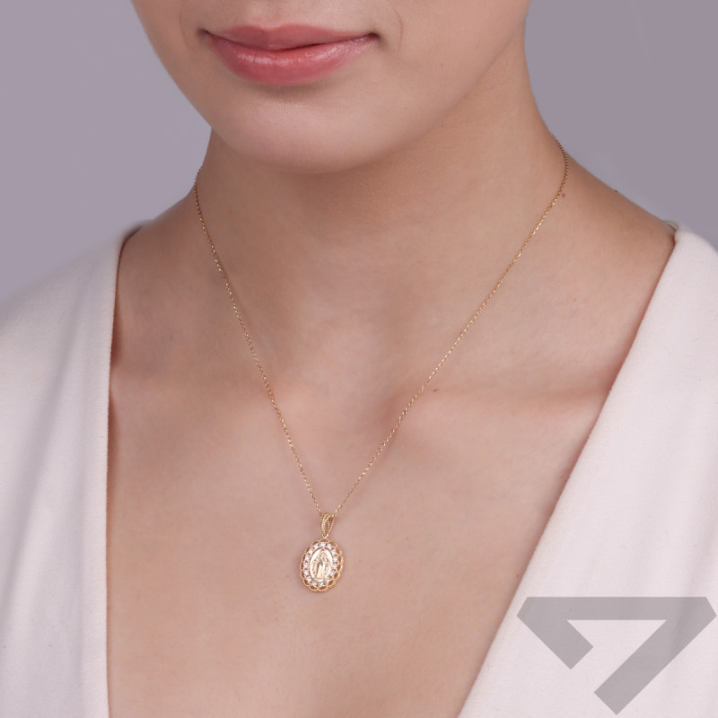 Medalik złoty Niepokalana w owalu z cyrkoniami i falbankami CB-041 próba 585