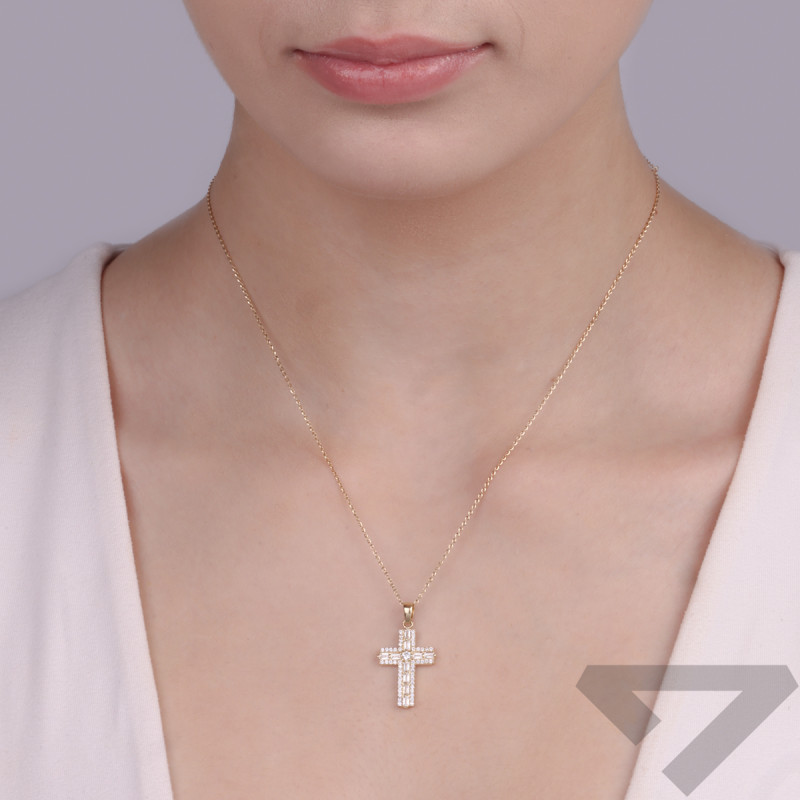 Złoty krzyżyk z cyrkoniami pr. 375 - JubilerSezam.pl