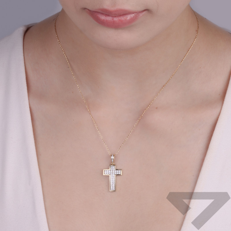 Krzyżyk złoty z dwoma rzędami białych cyrkonii LP 12U275-CRS757-YW próba 375