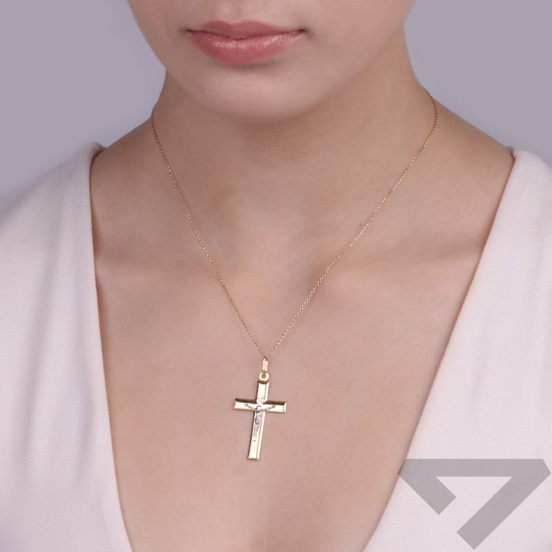 Krzyżyk złoty płaski z wizerunkiem Pana Jezusa WB CB-040 próba 585