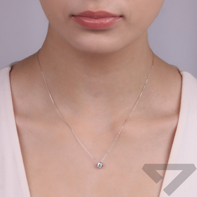 Naszyjnik srebrny biała cyrkonia 6 mm w okrągłej oprawie/anker NI CY6MMGO-ANK+R ROD próba 925