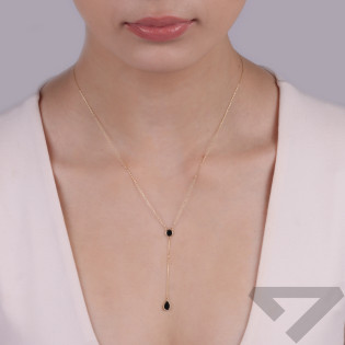 Naszyjnik złoty koło i kropla z czarnym agatem jubilerskim