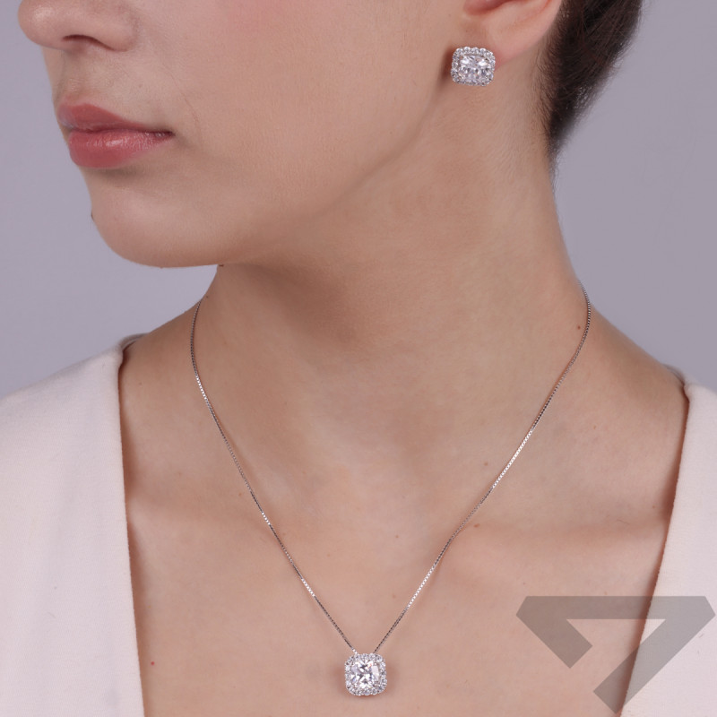 Srebrny Komplet z Cyrkoniami - Kolczyki i Naszyjnik pr. 925 - JubilerSezam.pl