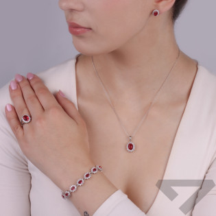 Bransoleta srebrna markizy z czerwonymi i białymi cyrkoniami AT776 rubin próba 925