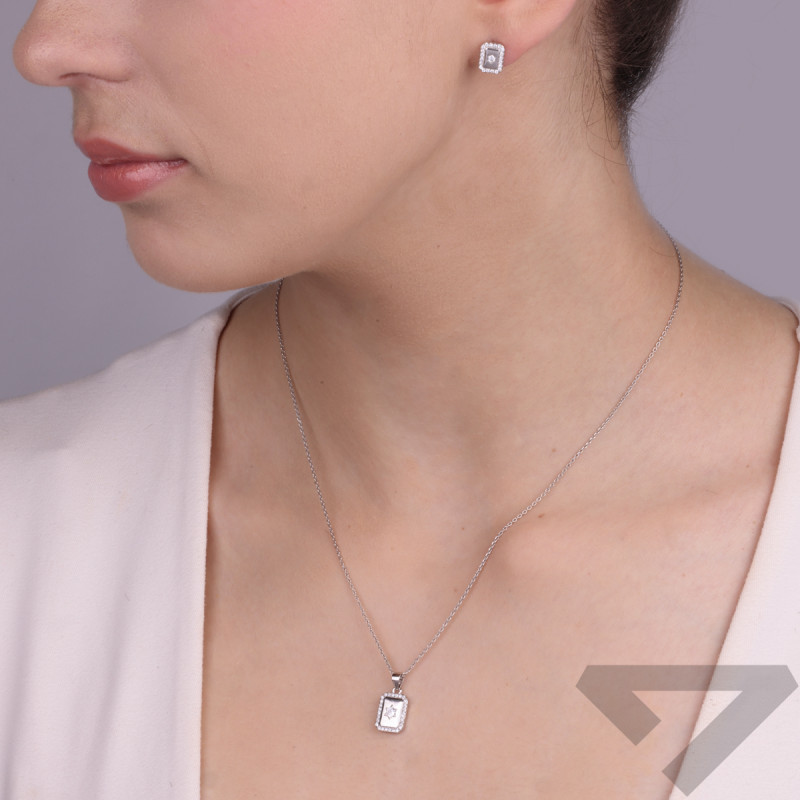 Komplet srebrny kolczyki i zawieszka prostokąt z cyrkoniami i gwiazdką A01084 próba 925