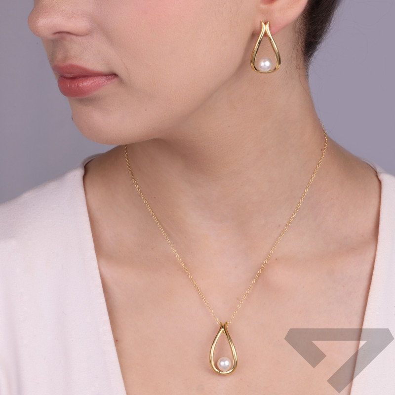 Naszyjnik pozłacany biała perła w kropli/rolo NI ORN11460-GIA14885 GOLD próba 925