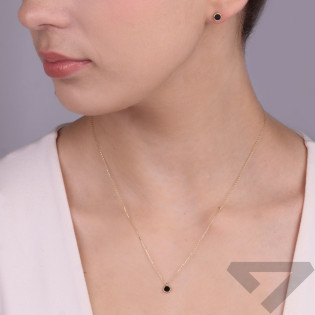 Naszyjnik złoty czarny agat w okrągłej oprawie/rolo MZ T23-PN-2889-AGT próba 375