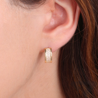 Kolczyki złote kółka z trzema rzędami cyrkonii