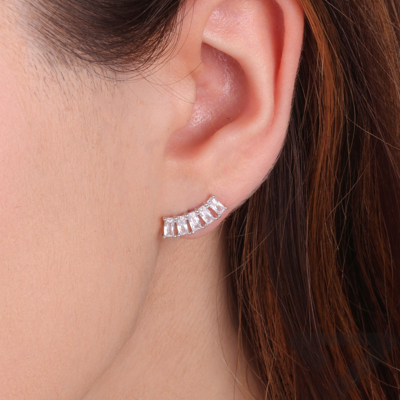 Kolczyki srebrne białe cyrkonie w formie bagiet x5/sztyft NI ORZ00187 ROD próba 925