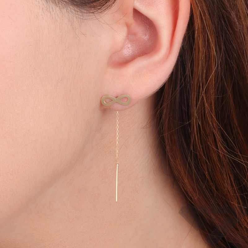 Kolczyki złote infinity na łańcuszku anker przeciągane próba 375